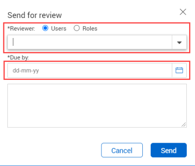 Send for review panel to selec users and roles