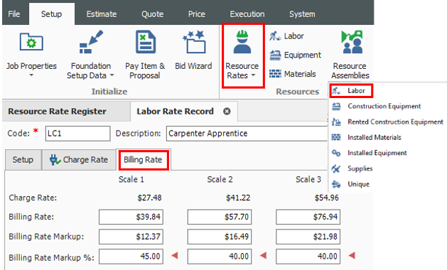 Setting Up Bill Rate For Individual Burden Codes