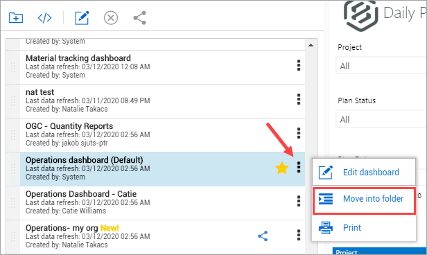 InEight Explore - Dashboard Folders