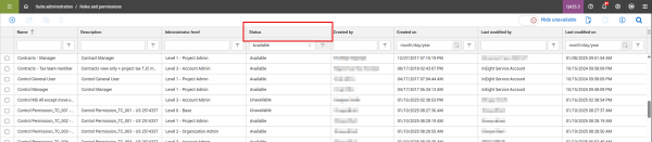 Roles and permissions Status column 