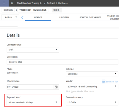 Payment term in Contract