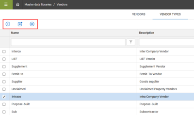 Vendors master data library Vendor Type tab