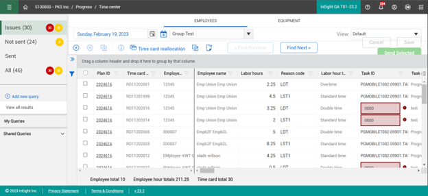 InEight Progress - Time Center Navigation