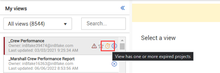Expired project icon shown in view