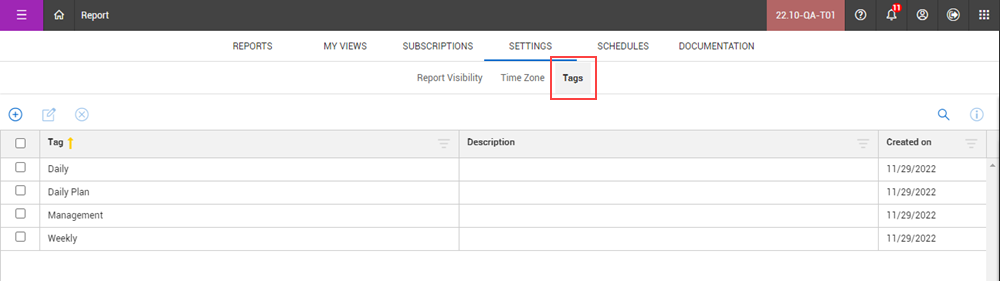 InEight Report - Settings Tab