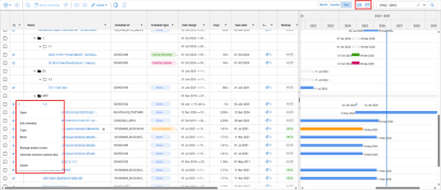List Page updated with timeline with dates, color coding, and Actions menu  