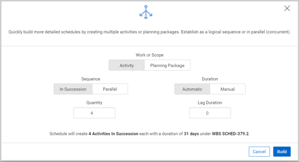 InEight Schedule - Create Activities