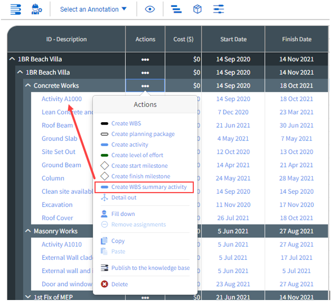 InEight Schedule - Create Activities