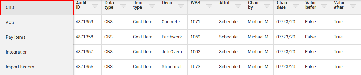 InEight Control - Audit Log