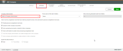 Selecting Company Administrator in Options tab from company panel