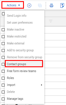 Contact groups from from Actions menu