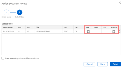 Select document formats in Assign document access pane