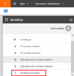 Awaiting activation selected from Document Workflow widget