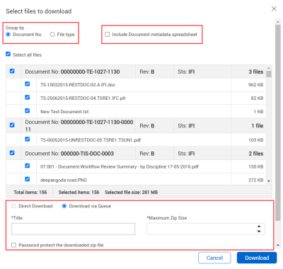  Download via Queue and Password protect the downloaded zip file options