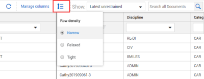 Click arrow icon to change Row Density from top of the register
