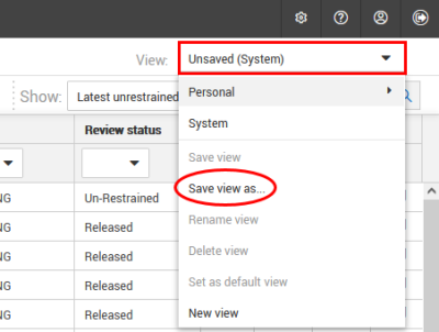 View drop-down menu and select Save view as 