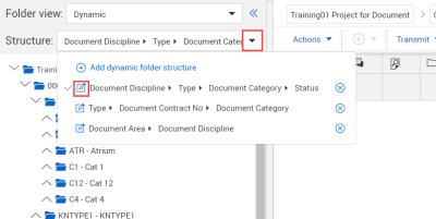 Down arrow to select new structure menu in folder view pane