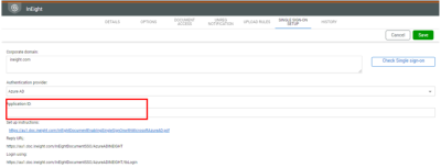 Entering the Application ID in Single Sign on setup