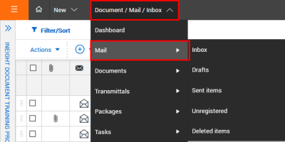 Mail selected to access mailboxes from Mail module menu