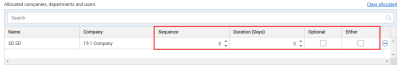 select sequence, duration, optional and either in contact allocation panel