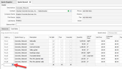 Add Quote Pricing - Adding cost items