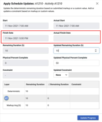 Markup changes shows in Schedule Review activity updates dialog box