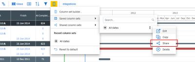 Shows the Share icon in the Builder menu for Shared column sets